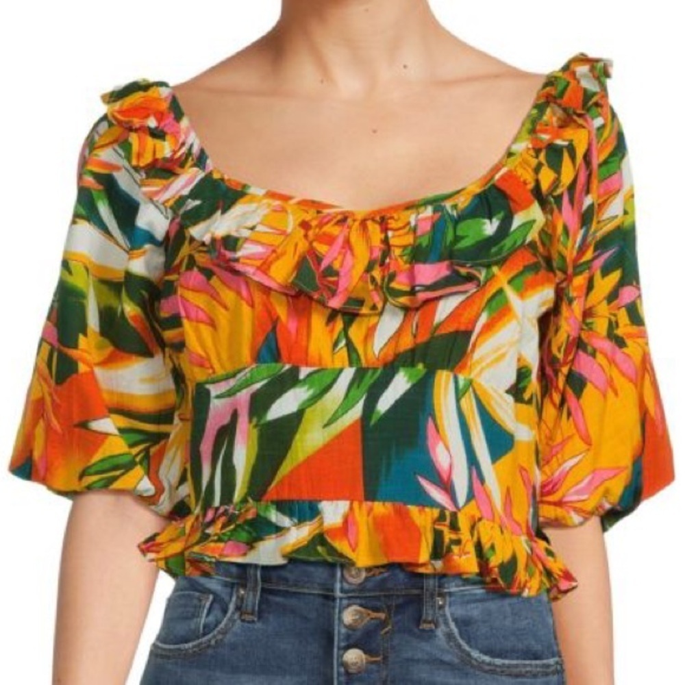 Walter Baker Tropical Alyssa Ruffle Smocked Top Size M